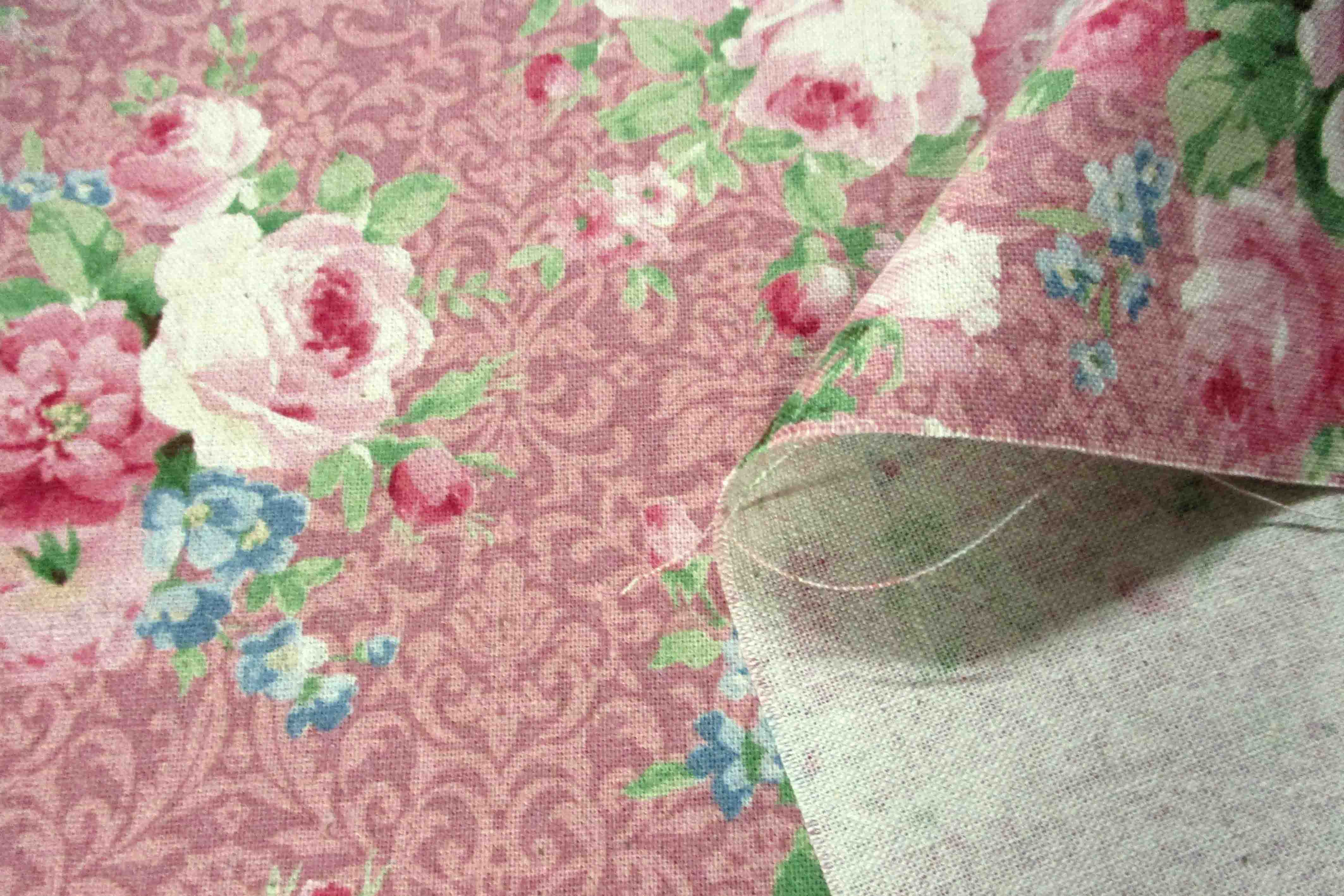 綿麻キャンバス 薔薇のフラワープリント オールドピンク地